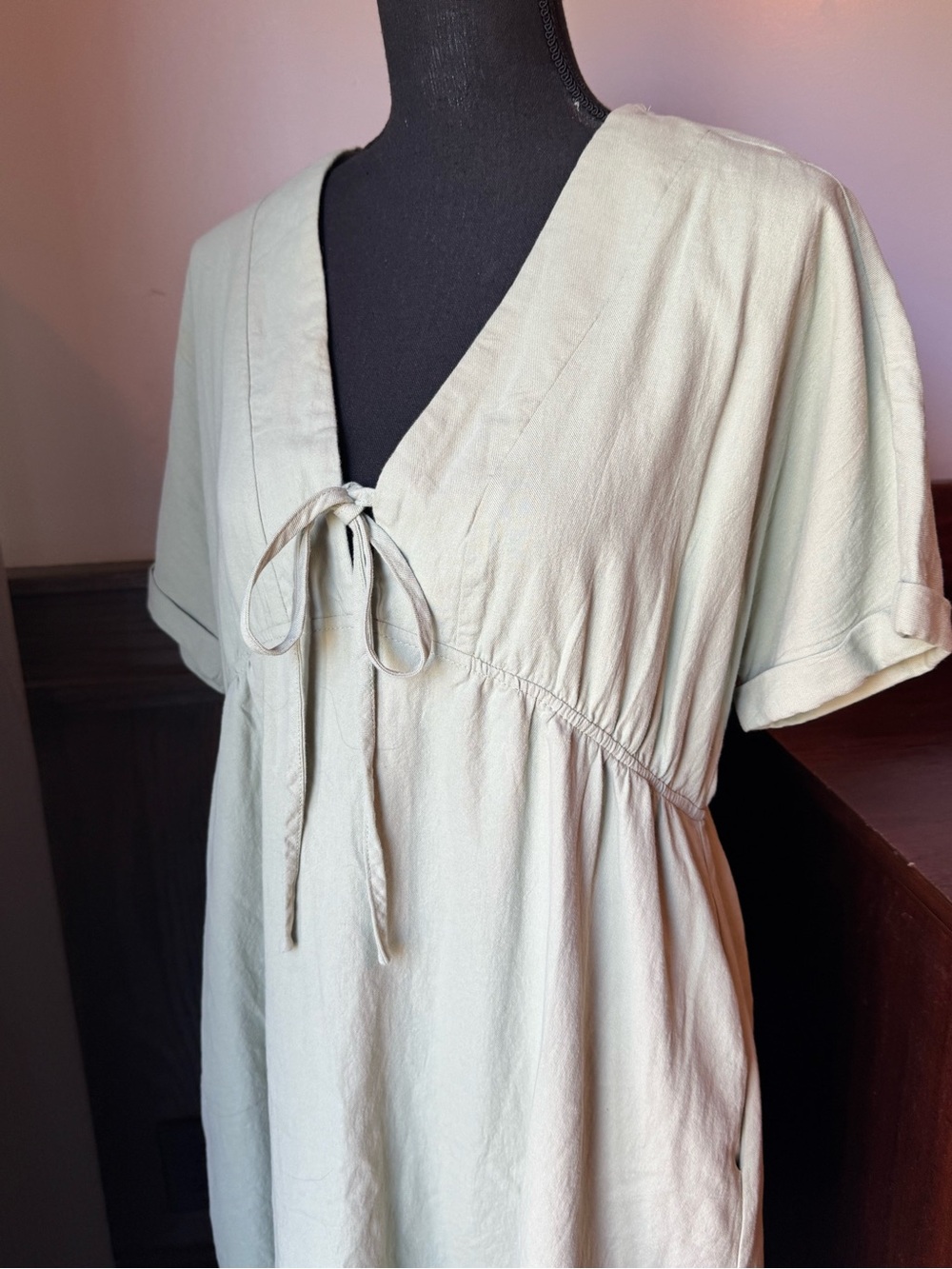 Light Sage Tie-Front Midi Dress large - Picture 2 of 7